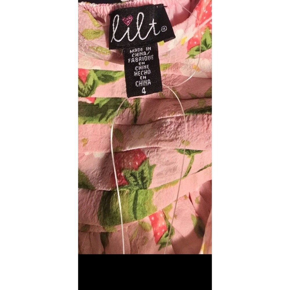 Toddler Girls Pink Strawberry Print Flutter-Sleeve Smocked Dress Sz 4 - Picture 11 of 11
